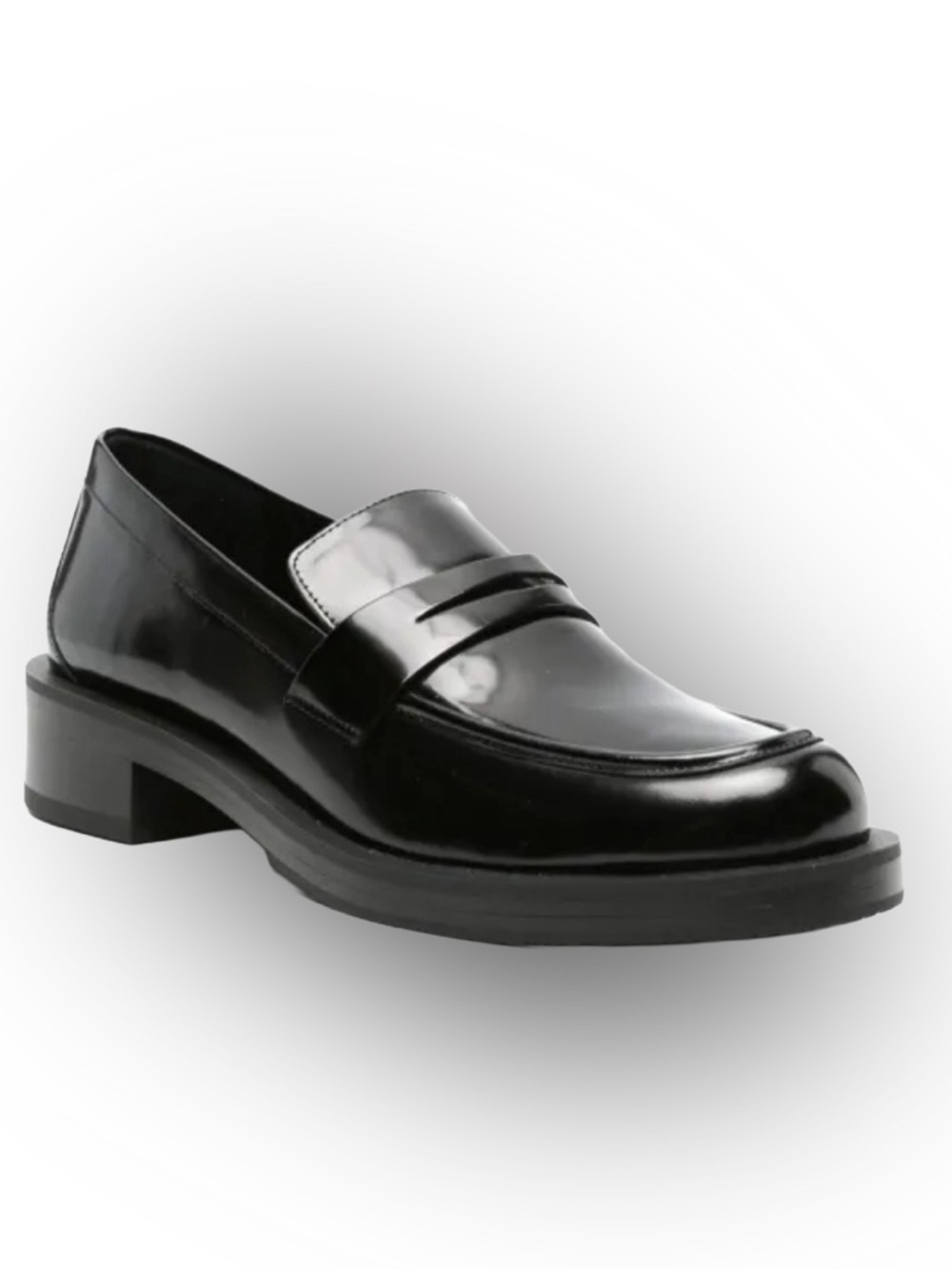Stuart Weitzman Women’s Palmer Bold Glossy Black Leather Loafers Sz 8.5 NEW